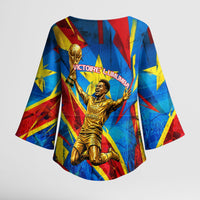 DR Congo Patrice Lumumba Football Victory Kimono Sleeve Blouse African Pride Leopard And Flag