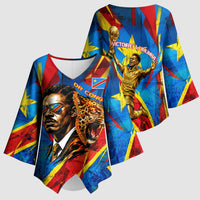DR Congo Patrice Lumumba Football Victory Kimono Sleeve Blouse African Pride Leopard And Flag
