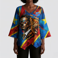 DR Congo Patrice Lumumba Football Victory Kimono Sleeve Blouse African Pride Leopard And Flag