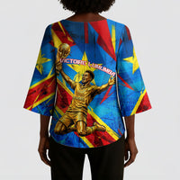 DR Congo Patrice Lumumba Football Victory Kimono Sleeve Blouse African Pride Leopard And Flag