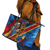 DR Congo Patrice Lumumba Football Victory Leather Tote Bag African Pride Leopard And Flag