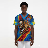 DR Congo Patrice Lumumba Football Victory Scrub Top African Pride Leopard And Flag