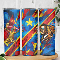 DR Congo Patrice Lumumba Football Victory Skinny Tumbler African Pride Leopard And Flag