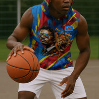 DR Congo Patrice Lumumba Football Victory Sleeveless Hoodie African Pride Leopard And Flag