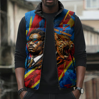 DR Congo Patrice Lumumba Football Victory Sleeveless Puffer Jacket African Pride Leopard And Flag