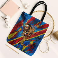 DR Congo Patrice Lumumba Football Victory Tote Bag African Pride Leopard And Flag