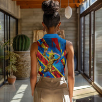DR Congo Patrice Lumumba Football Victory Women Sleeveless Polo Shirt African Pride Leopard And Flag