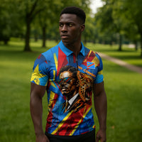 DR Congo Patrice Lumumba Football Victory Zipper Polo Shirt African Pride Leopard And Flag
