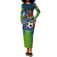 DR Congo Patrice Lumumba Long Sleeve Bodycon Dress Kinshasa Stadium Flag - King Of Kinshasa Football