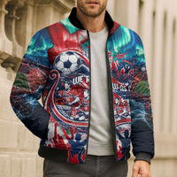 Norway Football Viking Row Bomber Puffer Jacket Viking Shield Aurora Borealis Dynamic Art