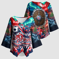 Norway Football Viking Row Kimono Sleeve Blouse Viking Shield Aurora Borealis Dynamic Art