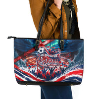 Norway Football Viking Row Leather Tote Bag Viking Shield Aurora Borealis Dynamic Art