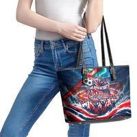 Norway Football Viking Row Leather Tote Bag Viking Shield Aurora Borealis Dynamic Art