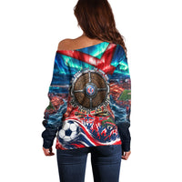 Norway Football Viking Row Off Shoulder Sweater Viking Shield Aurora Borealis Dynamic Art