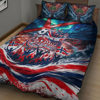 Norway Football Viking Row Quilt Bed Set Viking Shield Aurora Borealis Dynamic Art