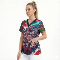 Norway Football Viking Row Scrub Top Viking Shield Aurora Borealis Dynamic Art