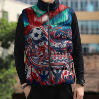 Norway Football Viking Row Sleeveless Puffer Jacket Viking Shield Aurora Borealis Dynamic Art