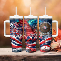 Norway Football Viking Row Tumbler With Handle Viking Shield Aurora Borealis Dynamic Art