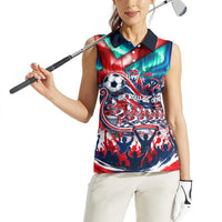 Norway Football Viking Row Women Sleeveless Polo Shirt Viking Shield Aurora Borealis Dynamic Art