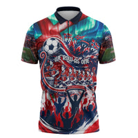 Norway Football Viking Row Zipper Polo Shirt Viking Shield Aurora Borealis Dynamic Art