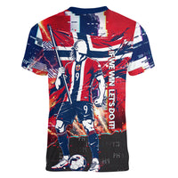 Norway Football Viking Row Women V-Neck T-Shirt Flag Nordic Footballer - If We Win Lets Do It