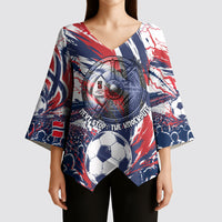 Norway Football From The Fjords To The World Kimono Sleeve Blouse Viking Shield Paint Splatter Soccer Team