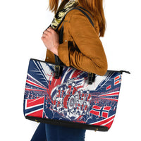 Norway Football From The Fjords To The World Leather Tote Bag Viking Shield Paint Splatter Soccer Team