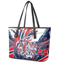 Norway Football From The Fjords To The World Leather Tote Bag Viking Shield Paint Splatter Soccer Team