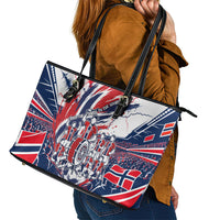 Norway Football From The Fjords To The World Leather Tote Bag Viking Shield Paint Splatter Soccer Team