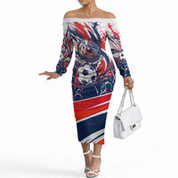 Norway Football From The Fjords To The World Off The Shoulder Long Sleeve Dress Viking Shield Paint Splatter Soccer Team