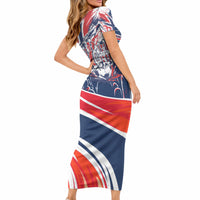 Norway Football From The Fjords To The World Short Sleeve Bodycon Dress Viking Shield Paint Splatter Soccer Team