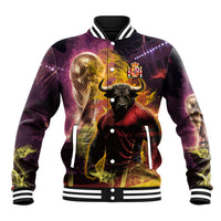 Personalized Spain Football Bull Mascot Baseball Jacket Spanish Pride Champion Trophy Graphic Art