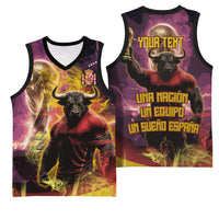 Personalized Spain Football Bull Mascot Basketball Jersey Spanish Pride Champion Trophy Graphic Art