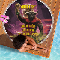 Personalized Spain Football Bull Mascot Beach Blanket Spanish Pride Champion Trophy Graphic Art