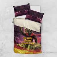 Personalized Spain Football Bull Mascot Bedding Set Spanish Pride Champion Trophy Graphic Art