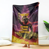 Personalized Spain Football Bull Mascot Blanket Spanish Pride Champion Trophy Graphic Art