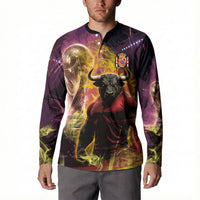 Personalized Spain Football Bull Mascot Button Sweatshirt Spanish Pride Champion Trophy Graphic Art