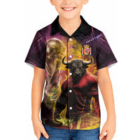 Personalized Spain Football Bull Mascot Kid Hawaiian Shirt Spanish Pride Champion Trophy Graphic Art