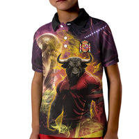 Personalized Spain Football Bull Mascot Kid Polo Shirt Spanish Pride Champion Trophy Graphic Art