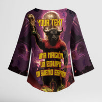 Personalized Spain Football Bull Mascot Kimono Sleeve Blouse Spanish Pride Champion Trophy Graphic Art