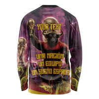 Personalized Spain Football Bull Mascot Long Sleeve Shirt Spanish Pride Champion Trophy Graphic Art