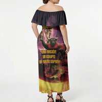 Personalized Spain Football Bull Mascot Off Shoulder Maxi Dress Spanish Pride Champion Trophy Graphic Art
