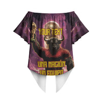 Personalized Spain Football Bull Mascot Off Shoulder Wrap Waist Top Spanish Pride Champion Trophy Graphic Art