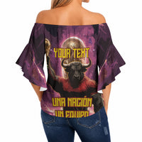 Personalized Spain Football Bull Mascot Off Shoulder Wrap Waist Top Spanish Pride Champion Trophy Graphic Art