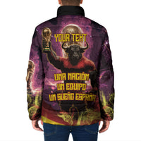 Personalized Spain Football Bull Mascot Padded Jacket Spanish Pride Champion Trophy Graphic Art