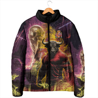Personalized Spain Football Bull Mascot Padded Jacket Spanish Pride Champion Trophy Graphic Art