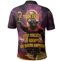Personalized Spain Football Bull Mascot Polo Shirt Spanish Pride Champion Trophy Graphic Art