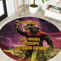 Personalized Spain Football Bull Mascot Round Carpet Spanish Pride Champion Trophy Graphic Art