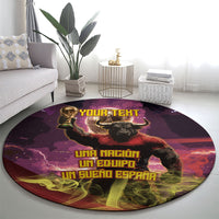 Personalized Spain Football Bull Mascot Round Carpet Spanish Pride Champion Trophy Graphic Art