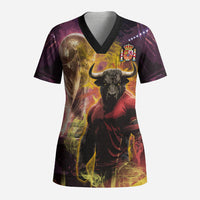 Personalized Spain Football Bull Mascot Scrub Top Spanish Pride Champion Trophy Graphic Art